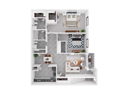 Floor plan for 2 beds, 1.5 baths, 1000 sqft